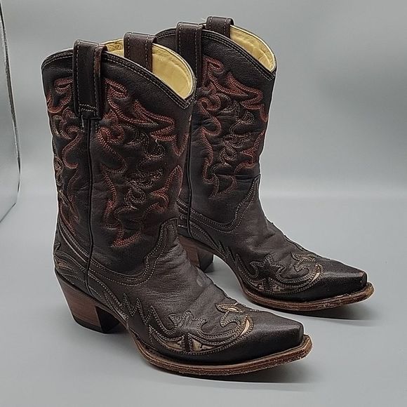 Corral Shoes - Corral Women's Brown Leather Snip Toe Western Cowgirl Boots